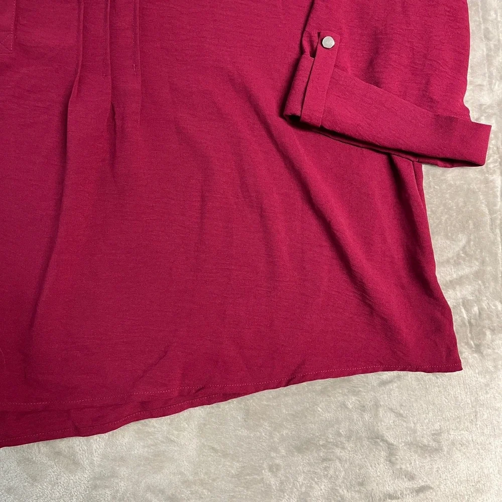 NWT Kim Rogers Womens 4X Sangria Red Pintuck Roll Tab 3/4 Sleeve Blouse Office